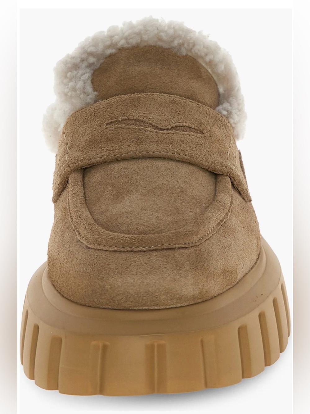 NWT VOILE BLANCHE Grenelle Genuine Shearling Platform Mule in Light Brown-Beige - Picture 5 of 16